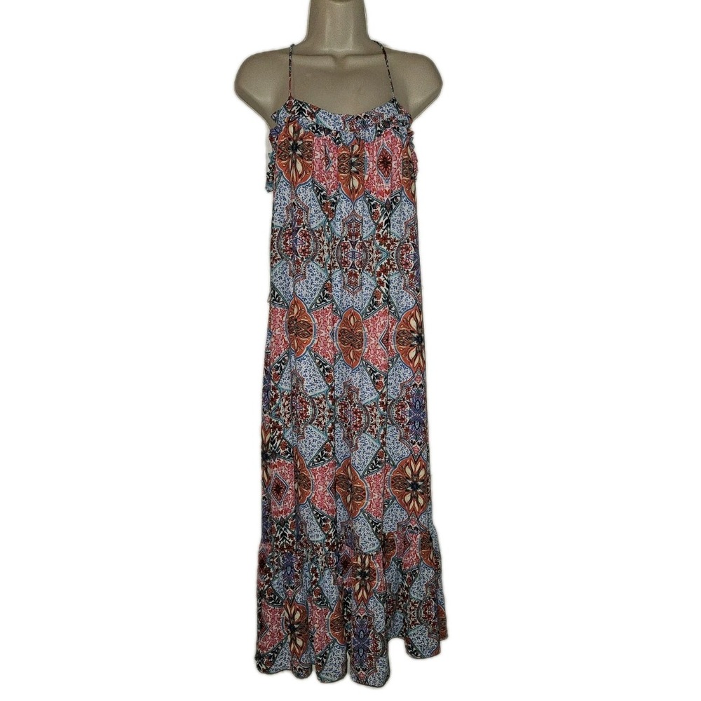 Old Navy Womens XS Floral Boho Mix Media‎ Sleeveless Maxi Shift Dress Ruffled